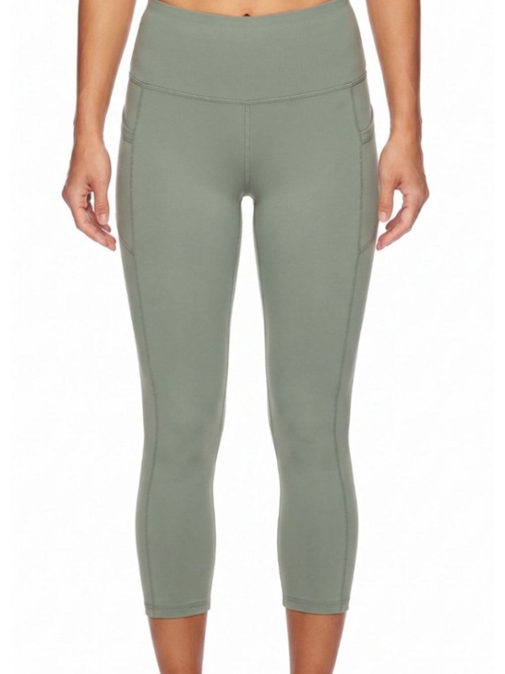 Gaiam Green High Rise Yoga Capri Leggings Side Pockets